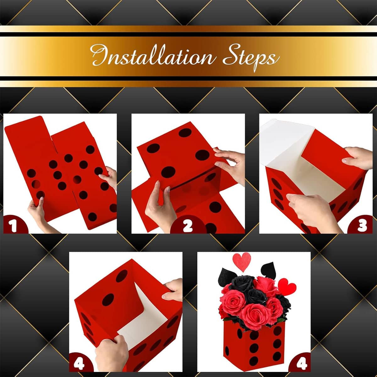 Giant Dice Party Favour Boxes Pack of 6 Photo Props 28 cm Red White Black - view 4