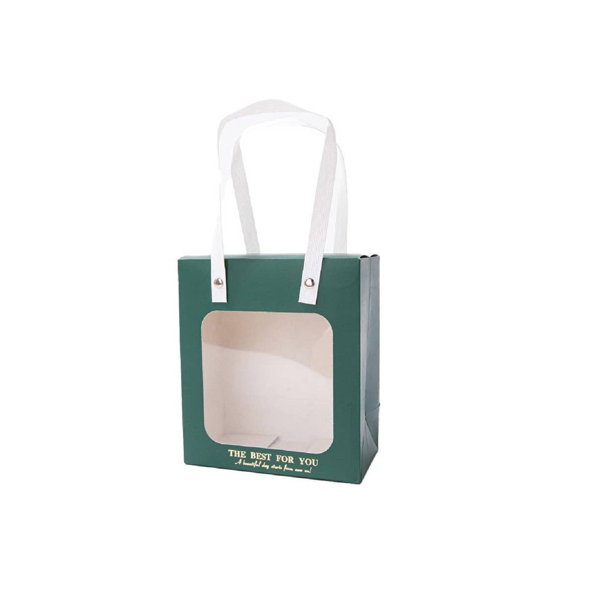 Gift Bags with Clear Window and Handles, Pack of 20 - Green, Size S (16.5 x 14.5 x 8 cm)