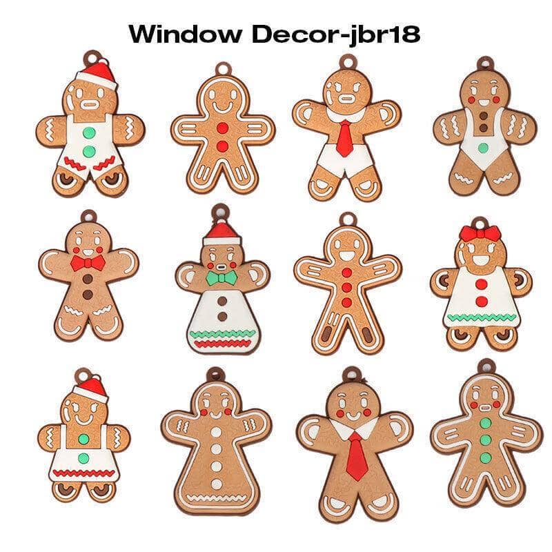 Gingerbread Man Christmas Tree Ornaments Pack of 12 - Window Decor Style 18, Multicolour