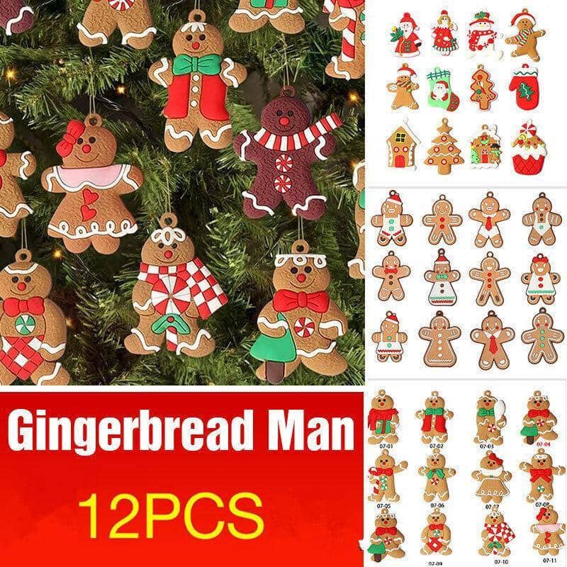 Gingerbread Man Christmas Tree Ornaments Pack of 12 - Window Decor Style 18, Multicolour - view 2