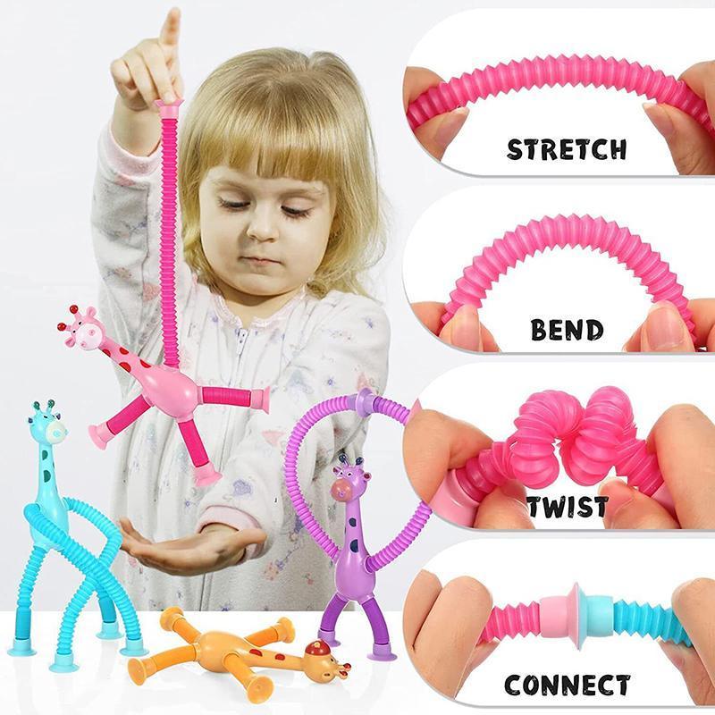 Giraffe Suction Cup Tube Toy Telescopic Sensory Stress Relief - Blue - view 5