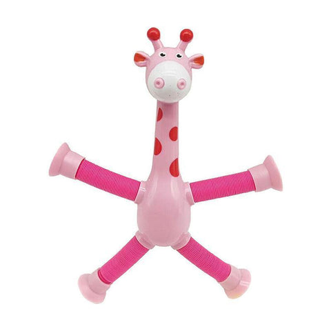 Giraffe Suction Cup Tube Toy Telescopic Sensory Stress Relief - Pink
