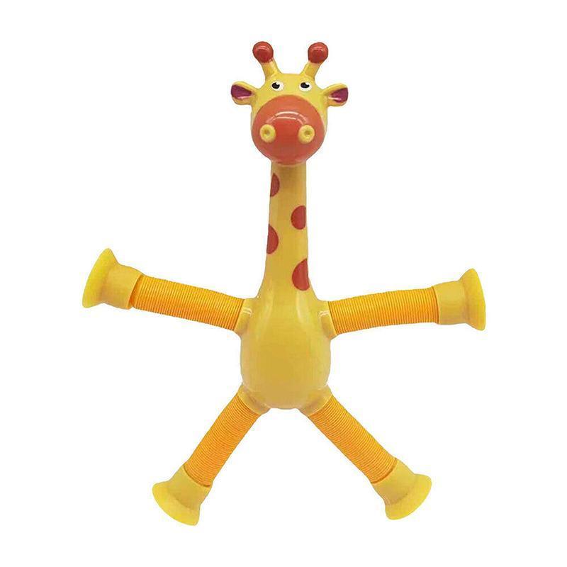 Giraffe Suction Cup Tube Toy Telescopic Sensory Stress Relief - Yellow