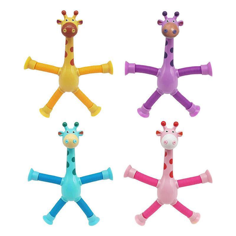 Giraffe Suction Cup Tube Toy Telescopic Sensory Stress Relief - Yellow - view 3