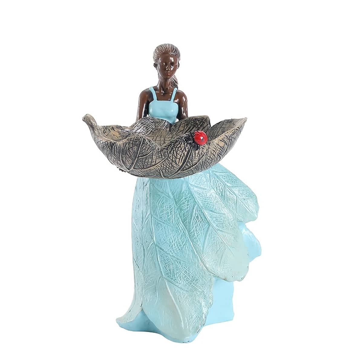 Girl Sculpture Bird Feeder Garden Ornament, Outdoor Resin Yard Decor with Leaf Bowl - view 2