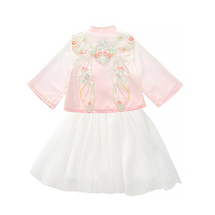 Girls Autumn Hanfu Outfit, Pink Top and White Skirt - Size 100cm