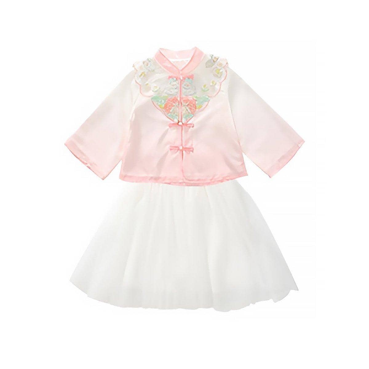 Girls Autumn Hanfu Outfit, Pink Top and White Skirt - Size 100cm - view 3