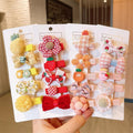 Girls Bowknot Snap Hair Clips Set of 5 - Green Flowers, Plaid Bow and Avocado - view 4