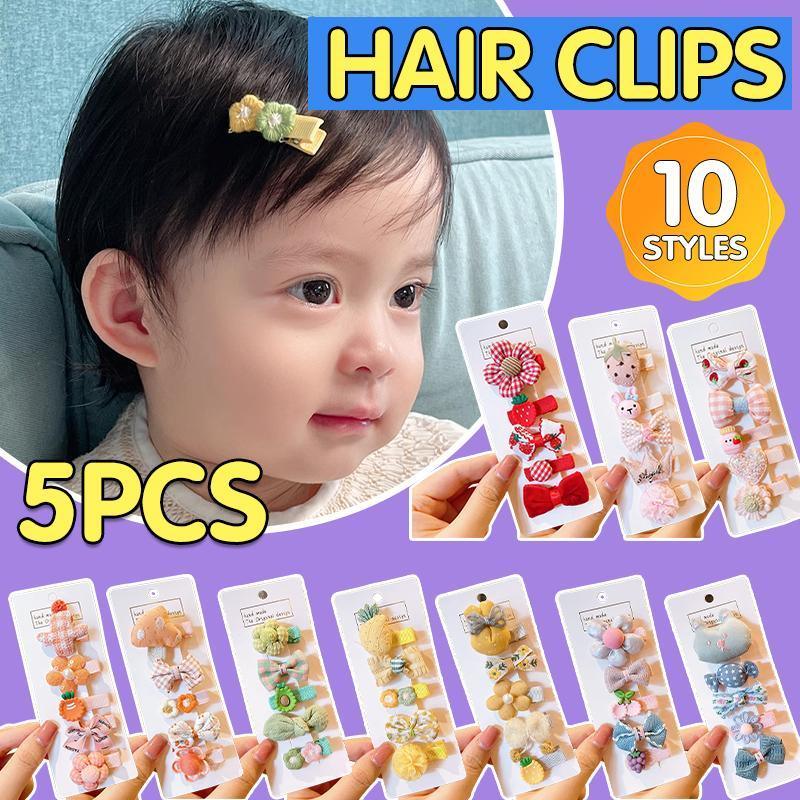 Girls Bowknot Snap Hair Clips Set of 5 - Red Strawberry and Gingham - view 2