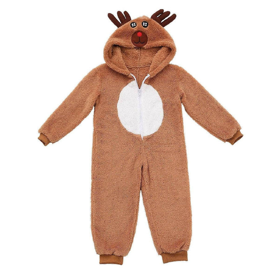 Girls Christmas Elk Hooded Jumpsuit Costume, Winter Party Outfit - Size XL (Bust 104 cm)
