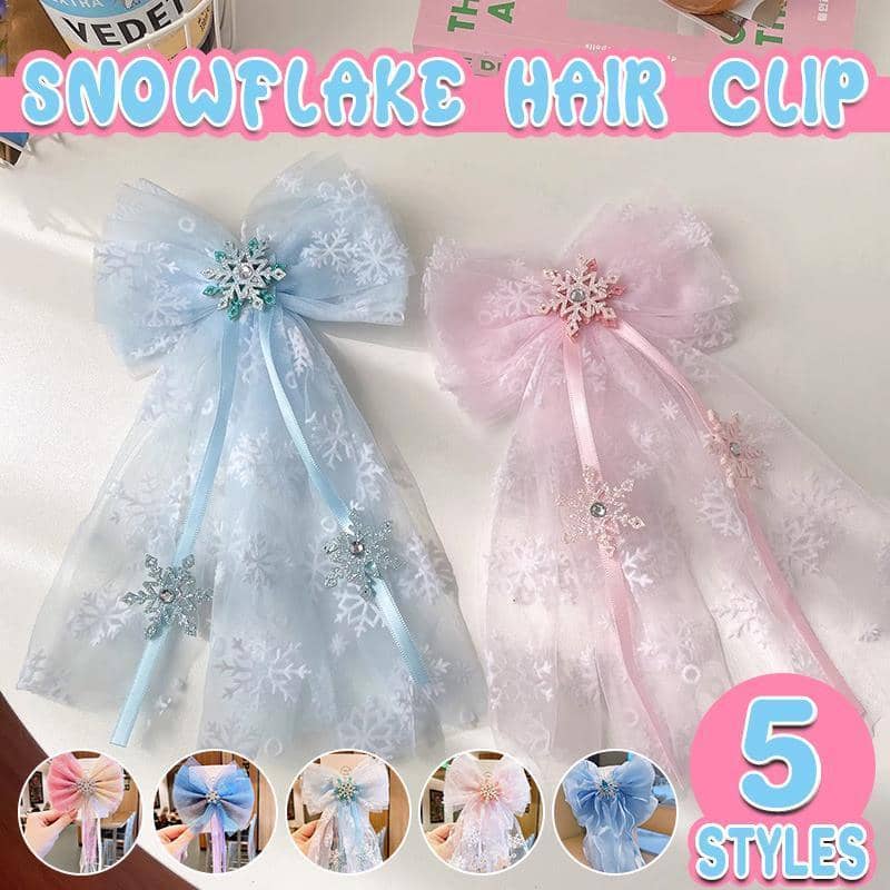 Girls Christmas Snowflake Hair Clip with Tulle Veil Bow - Number 02 - view 2