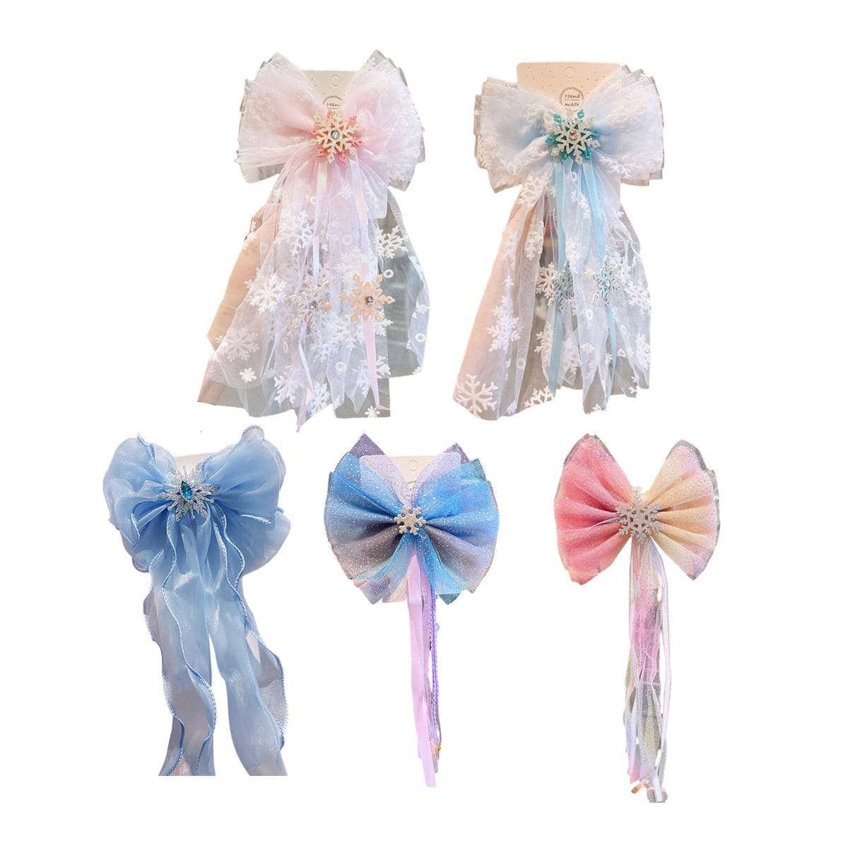 Girls Christmas Snowflake Hair Clip with Tulle Veil Bow - Number 02 - view 3