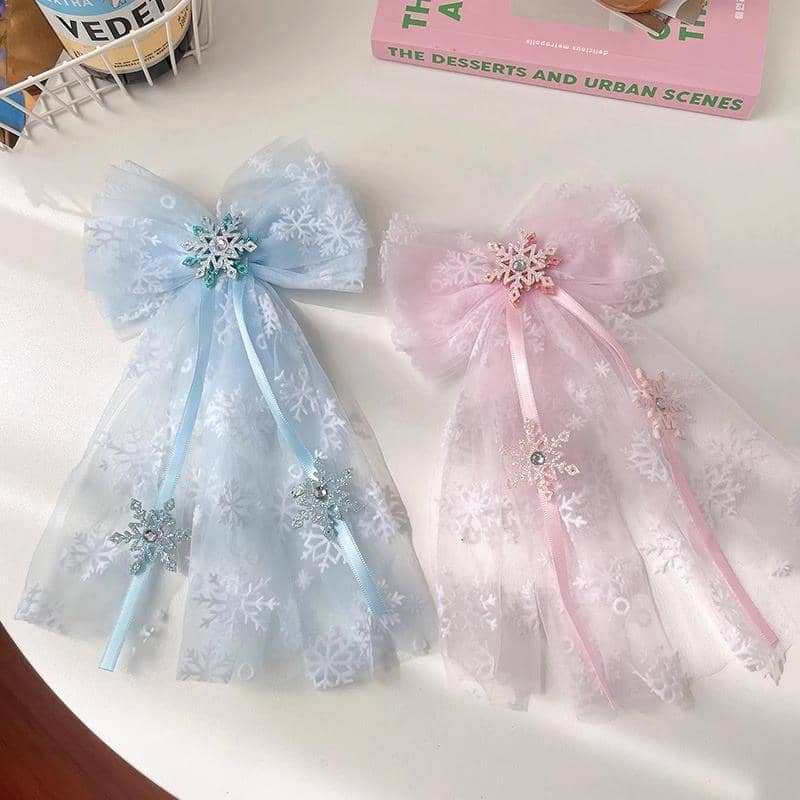 Girls Christmas Snowflake Hair Clip with Tulle Veil Bow - Number 02 - view 4