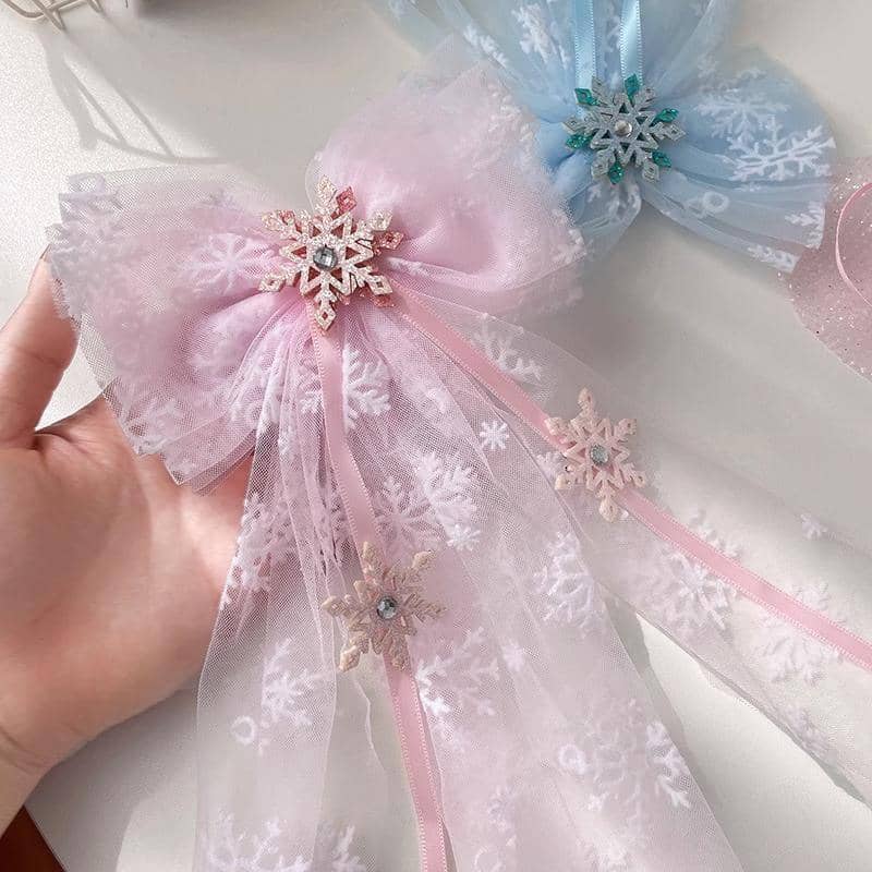 Girls Christmas Snowflake Hair Clip with Tulle Veil Bow - Number 02 - view 5