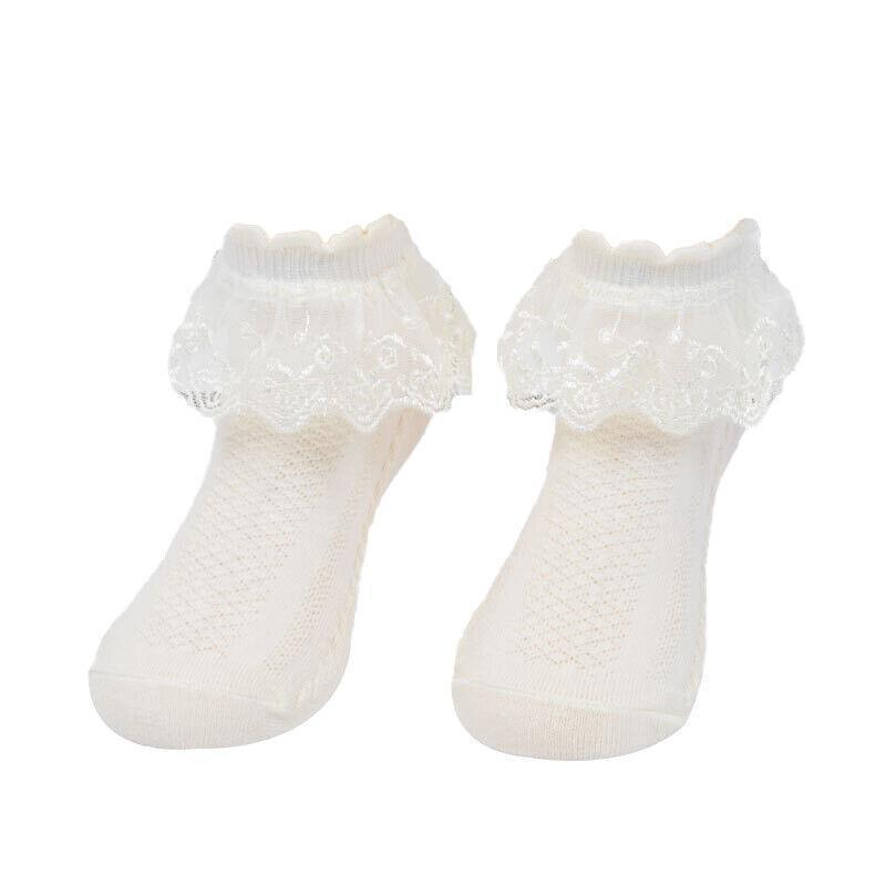 Girls Lace Ruffle Ankle Socks, Large (Foot 17-19 cm) - Yellow