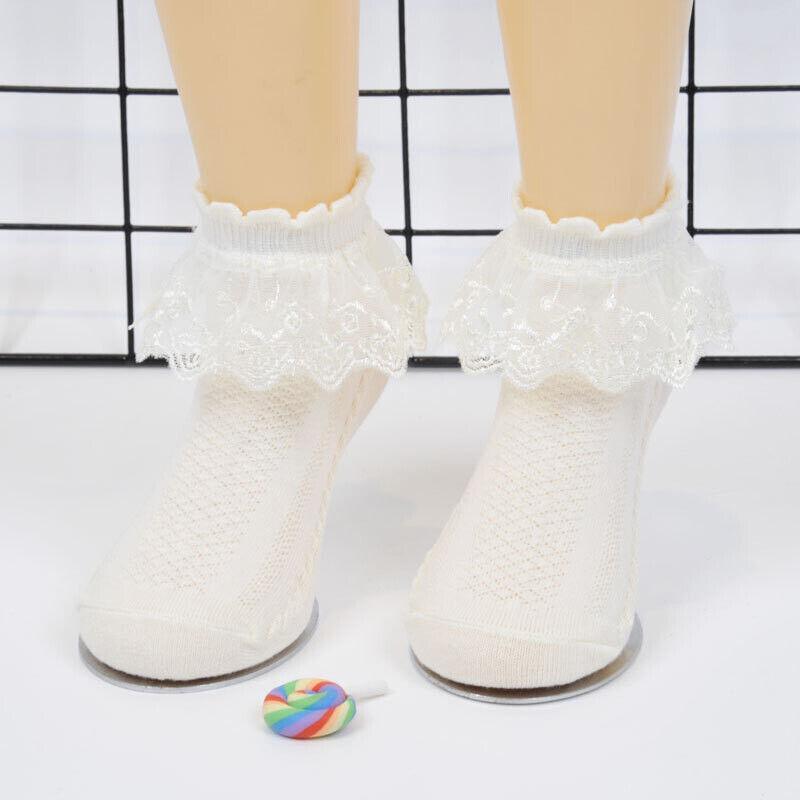 Girls Lace Ruffle Ankle Socks, Large (Foot 17-19 cm) - Yellow - view 4