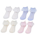 Girls Lace Ruffle Ankle Socks, Size M (Foot 15-17 cm) - Light Pink - view 3
