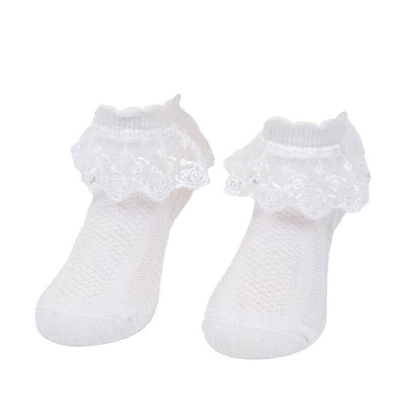 Girls Lace Ruffle Ankle Socks, Size M (Foot 15-17 cm) - White