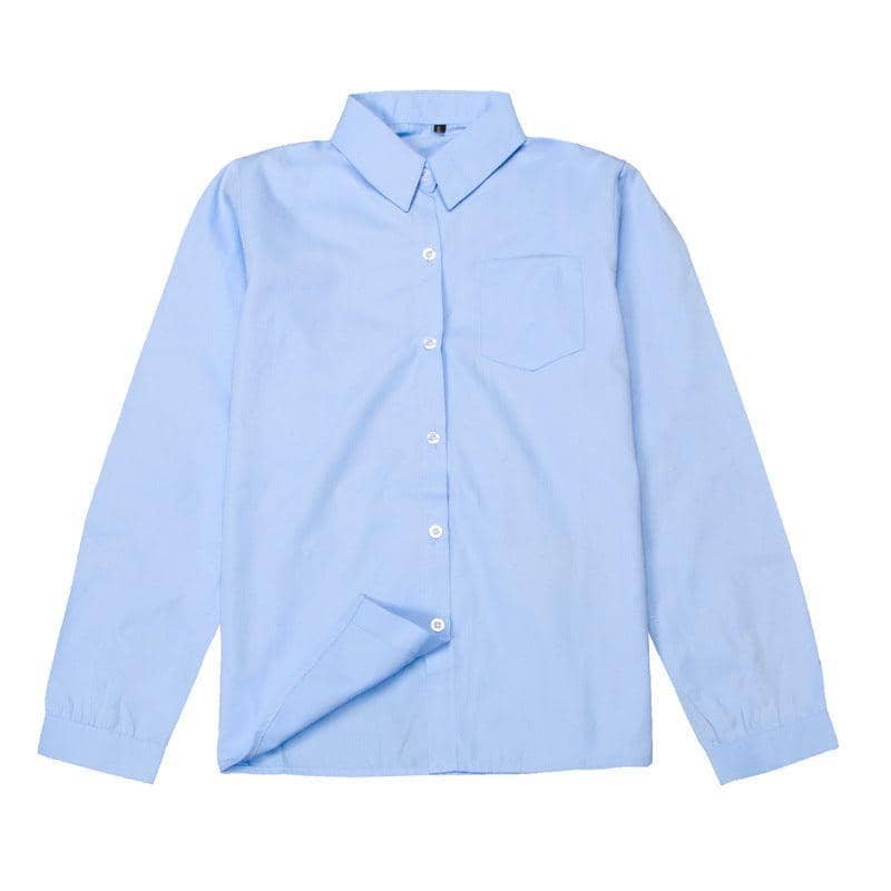 Girls Peter Pan Collar Long Sleeve School Shirt - Sky Blue, Size S (Bust 88 cm, Length 60 cm)