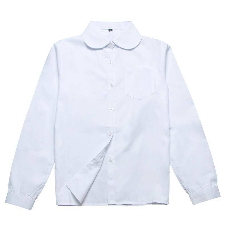 Girls Peter Pan Collar Long Sleeve School Shirt - White, Size L (Bust 100 cm)