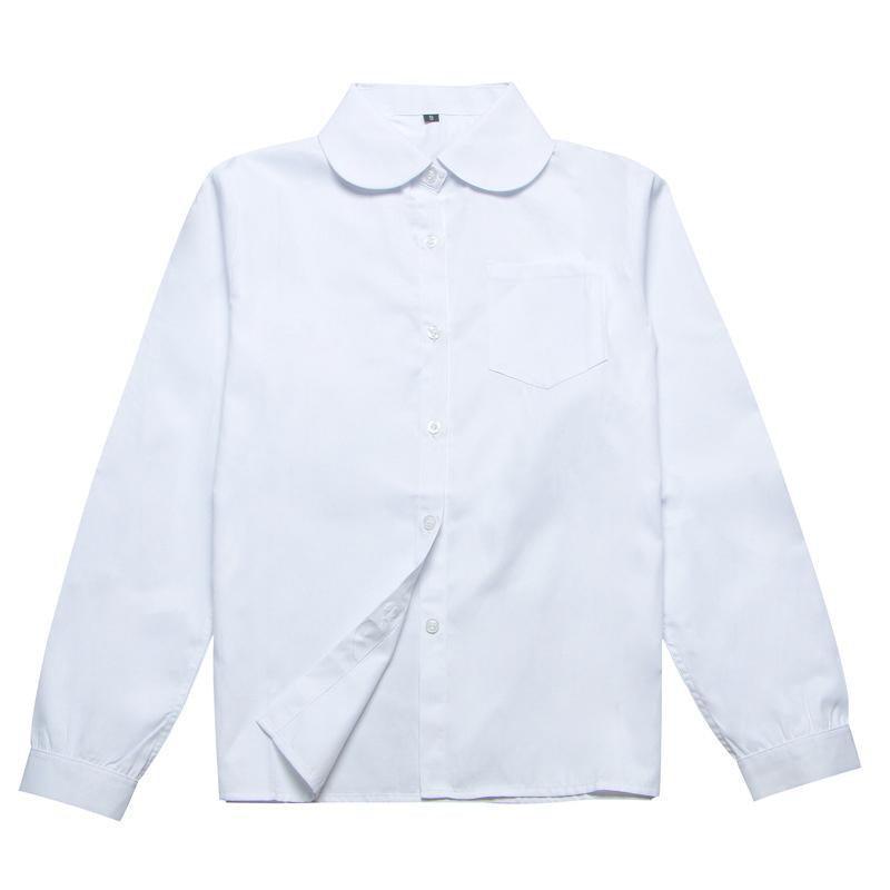 Girls Peter Pan Collar Long Sleeve School Shirt - White, Size M (Bust 94 cm)