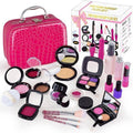 Girls Pretend Makeup Set with Cosmetic Bag, Brushes and Eyeshadow - Magenta
