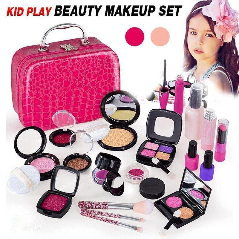 Girls Pretend Makeup Set with Cosmetic Bag, Brushes and Eyeshadow - Pink - view 2