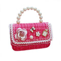 Girls Small Square Handbag with Pearl Handle and Chain Strap - Magenta