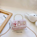 Girls Small Square Handbag with Pearl Handle and Chain Strap - Purple - view 4