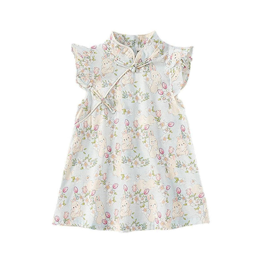 Girls Summer Cheongsam Dress - 140cm, Rabbit Print