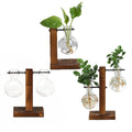 Glass Bulb Plant Vase with Wooden Stand - Set of 2 Stands, 13.5 cm and 19 cm - view 3