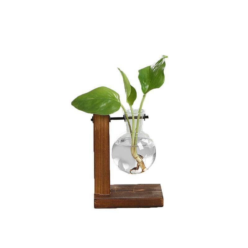 Glass Bulb Plant Vase with Wooden Stand - Single Bulb, 10 x 13.5 cm