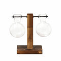 Glass Bulb Plant Vase with Wooden Stand - Two Bulbs, 10 x 13.5 cm