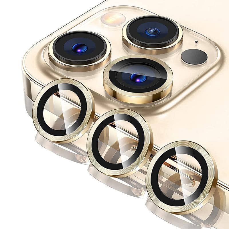 Glass Camera Lens Protector Metal Ring for iPhone 13 and iPhone 13 Mini - Gold