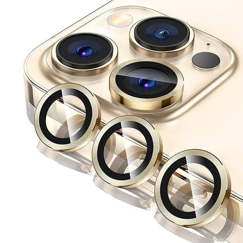 Glass Camera Lens Protector Metal Ring for iPhone 13 and iPhone 13 Mini - Gold