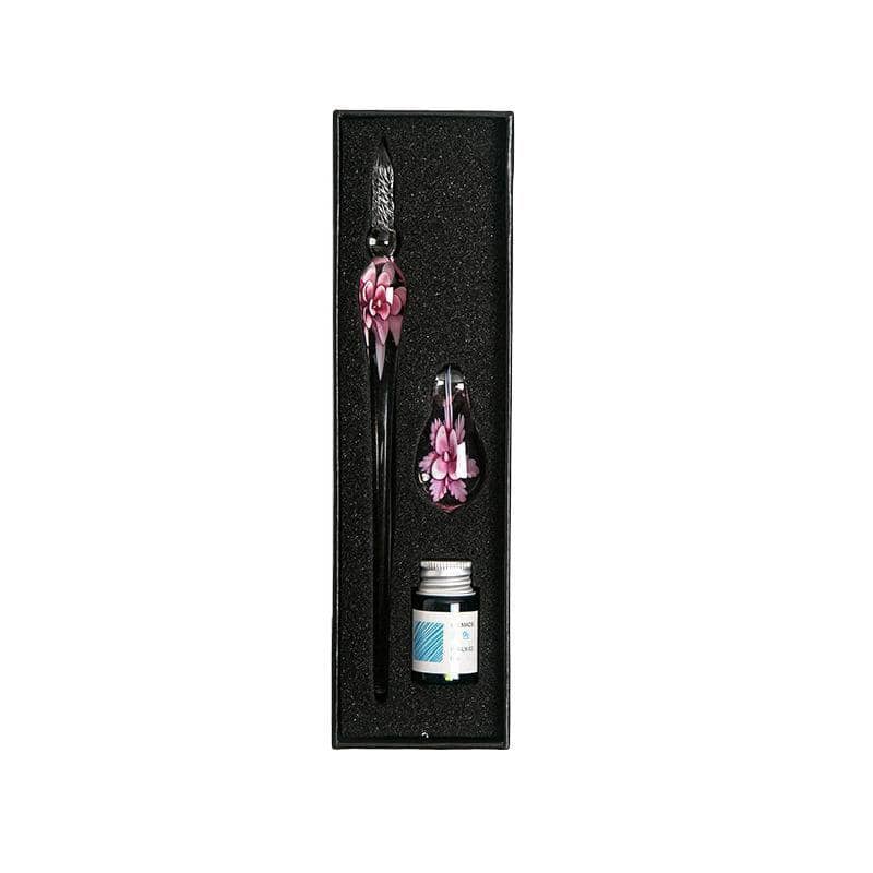 Glass Dip Pen Gift Set with Ink and Penholder - Pink