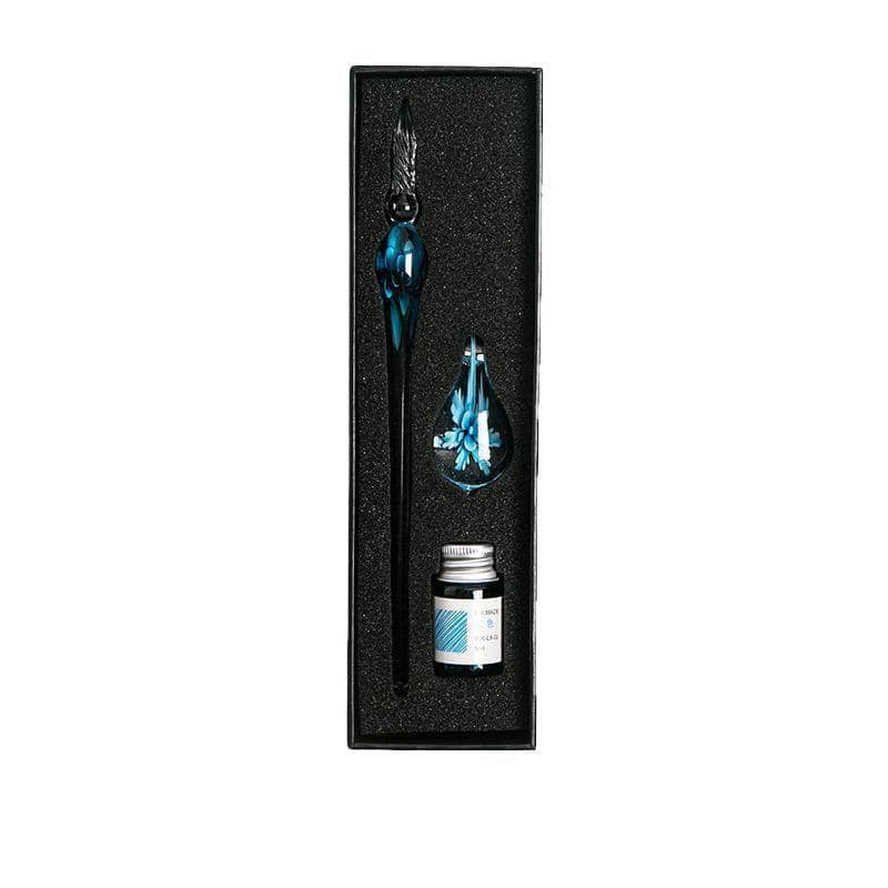 Glass Dip Pen Gift Set with Ink and Penholder - Sky Blue