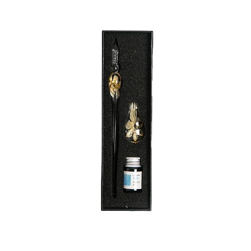 Glass Dip Pen Gift Set with Ink and Penholder - Yellow