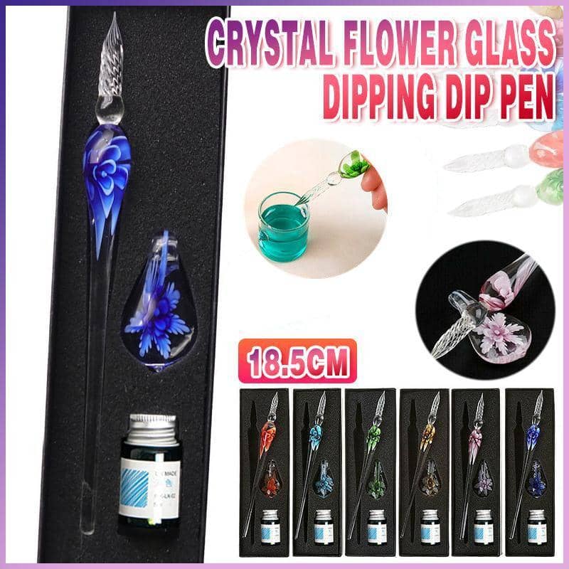 Glass Dip Pen Gift Set with Ink and Penholder - Yellow - view 2