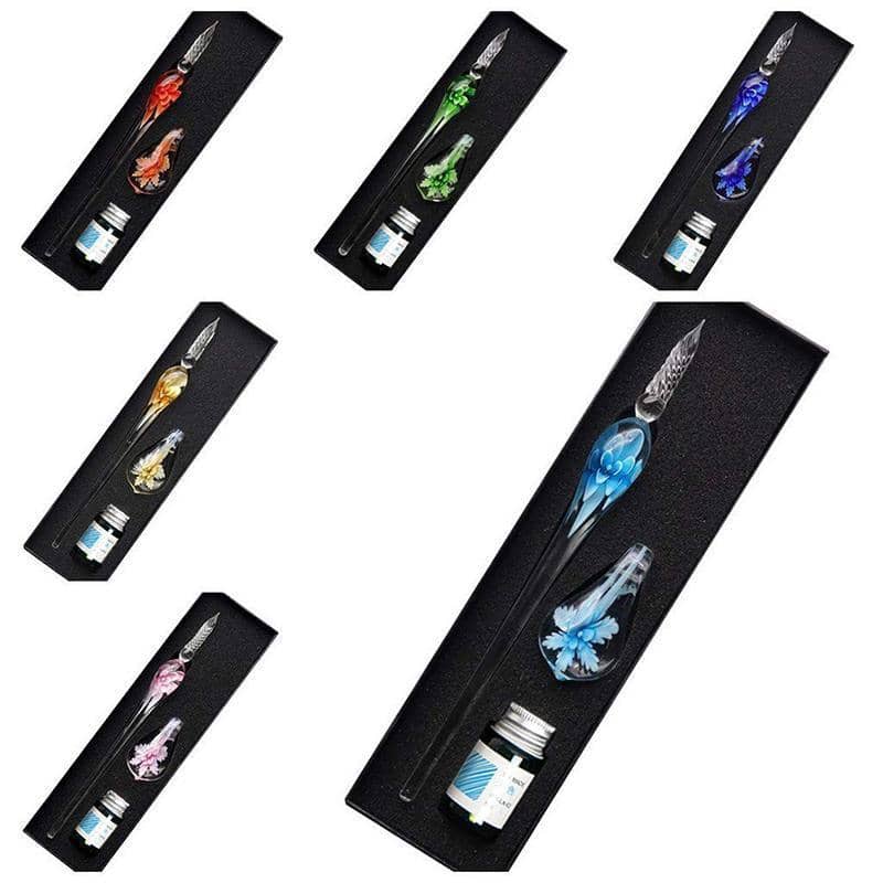 Glass Dip Pen Gift Set with Ink and Penholder - Yellow - view 3