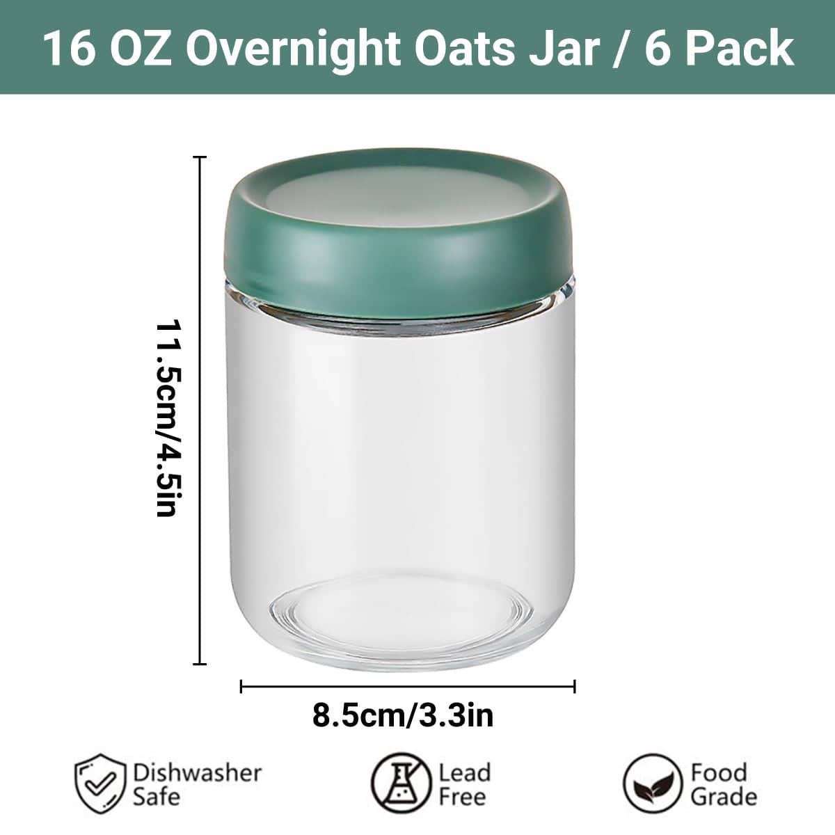 Glass Food Storage Jars with Lids Pack of 6, 16 oz Clear Leak-Proof for Kitchen Pantry - view 3