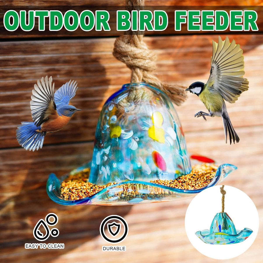 Glass Hanging Bird Feeder for Outdoor Garden, Yard and Patio Decor