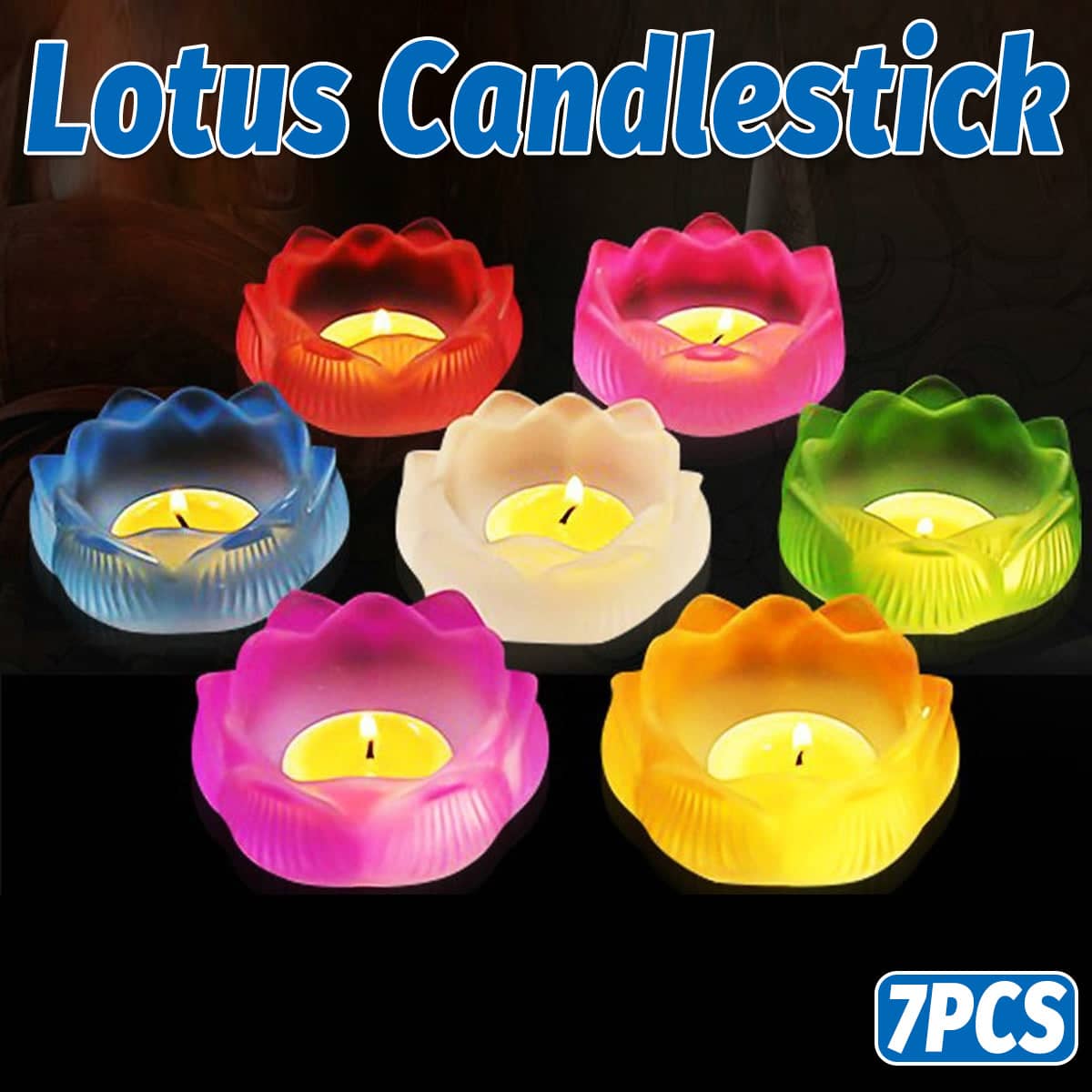 Glass Lotus Candle Holder Set of 7, Multicolour for Dining Table Decor