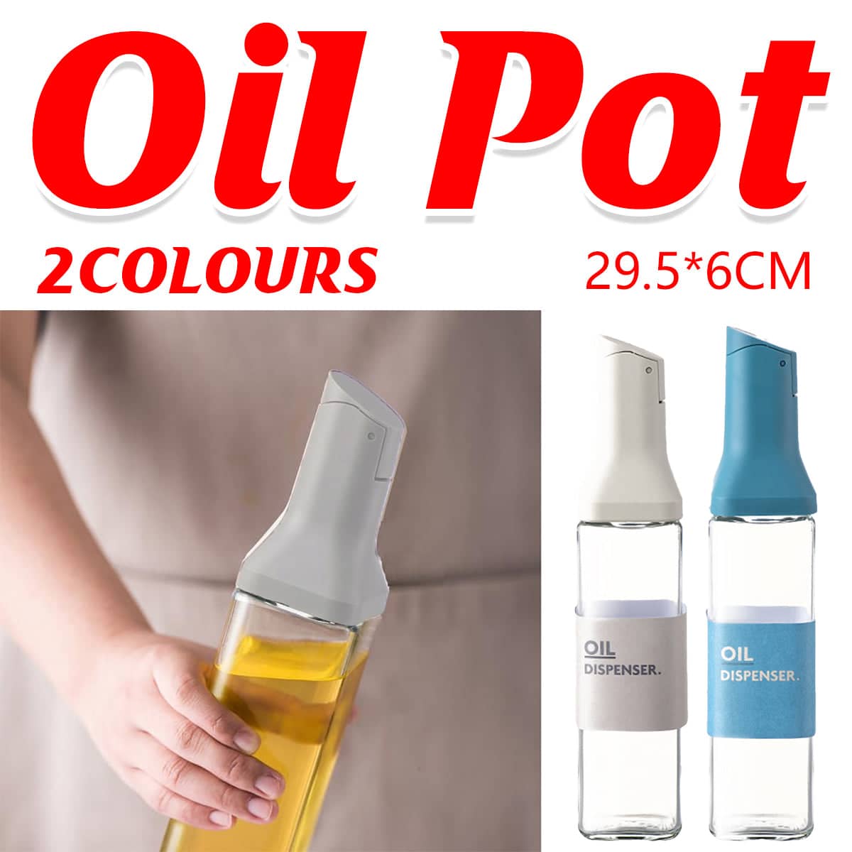 Glass Oil Dispenser Bottle with Auto-Open Spout, 500ml - Blue - view 2
