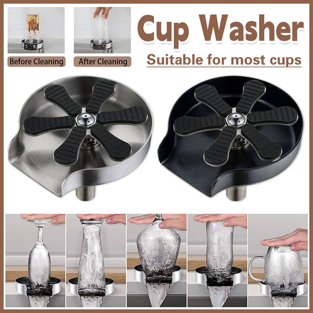 Glass Rinser 304 Stainless Steel Sink Cup Washer - Black - view 2