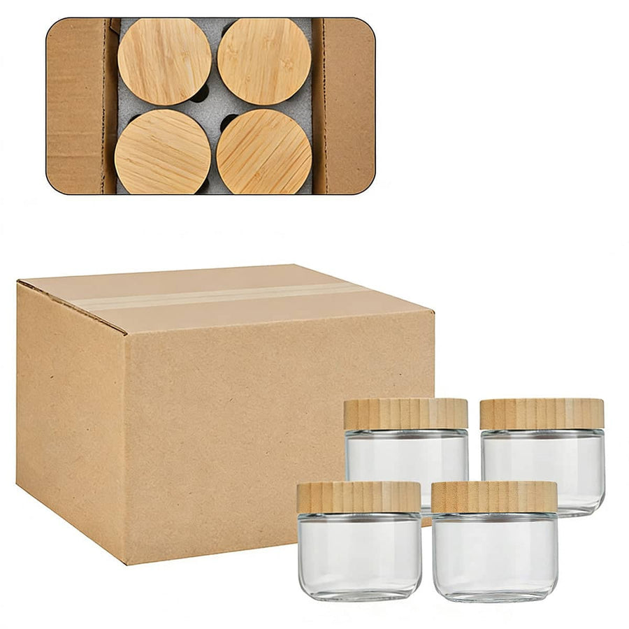 Glass Storage Jars with Bamboo Lids, Set of 4 - 300ml