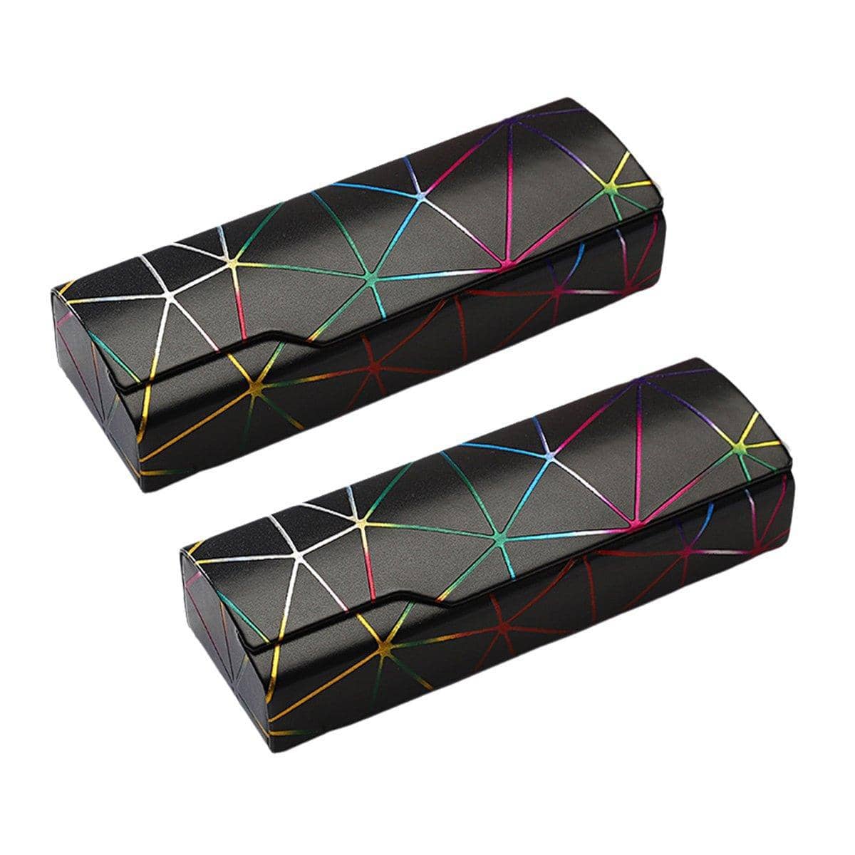 Glasses Cases, PU Leather, Geometric Pattern, Pack of 2 - Black
