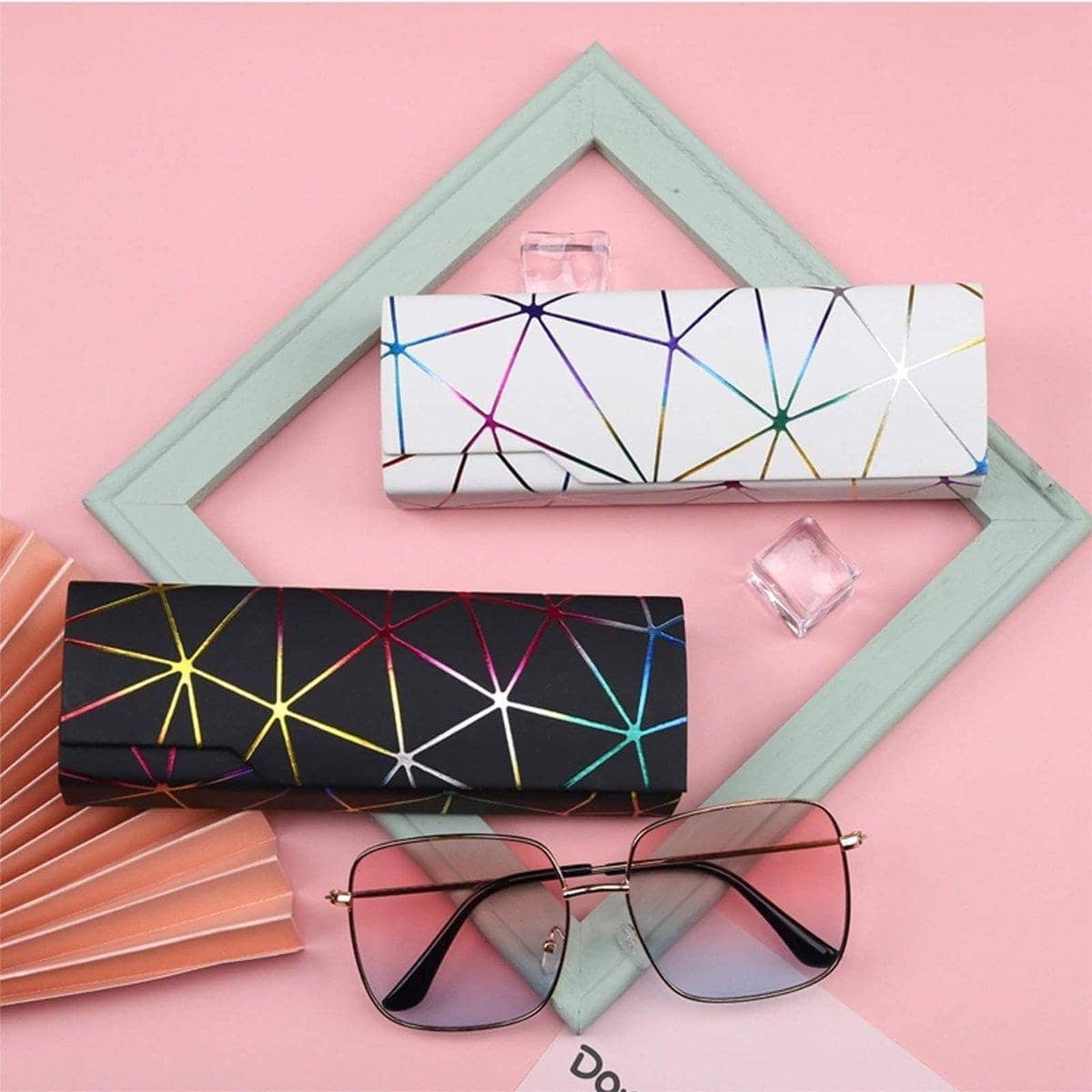 Glasses Cases, PU Leather, Geometric Pattern, Pack of 2 - Black - view 5