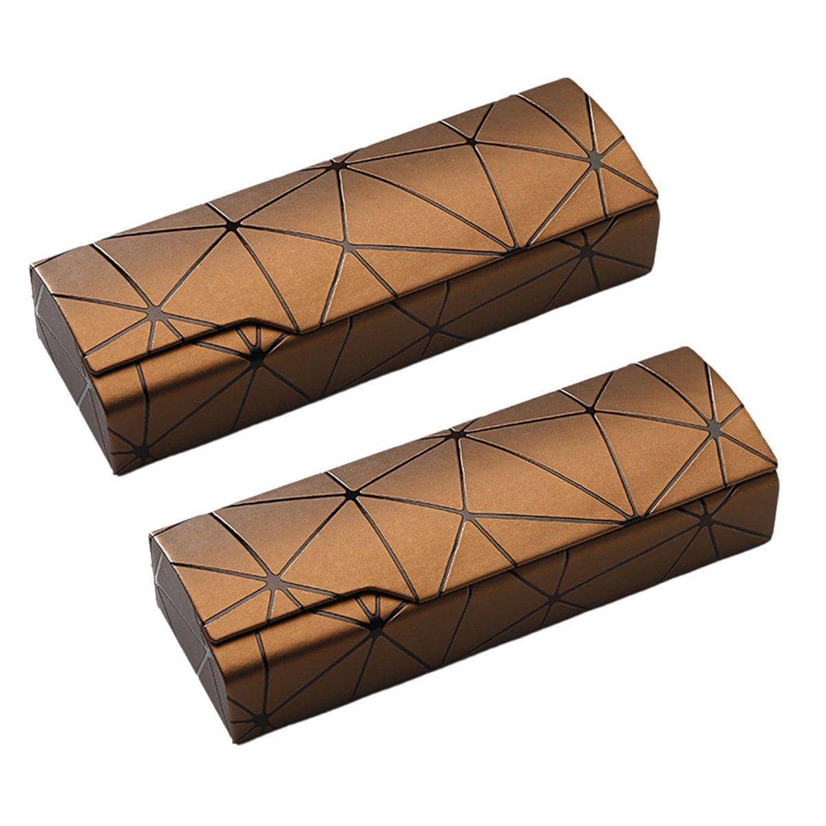 Glasses Cases, PU Leather, Geometric Pattern, Pack of 2 - Brown