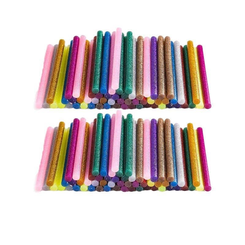 Glitter Hot Melt Glue Sticks, 7mm x 100mm - Assorted Colours, Pack of 100